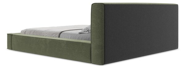 Zielone tapicerowane łóżko dwuosobowe ze schowkiem i stelażem 140x200 cm Noho – Makamii