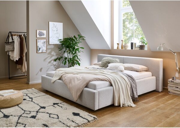Jasnoszare tapicerowane łóżko dwuosobowe bez stelaża 140x200 cm Cube – Meise Möbel