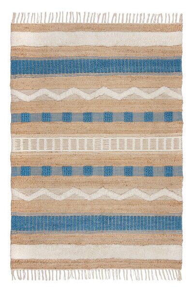 Niebiesko-naturalny dywan z mieszanki juty tkany ręcznie 160x230 cm Medina Jute – Flair Rugs