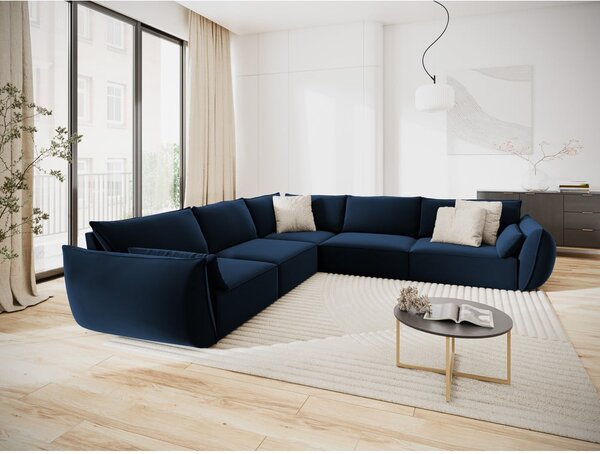 Ciemnoniebieski aksamitny narożnik Vanda – Mazzini Sofas