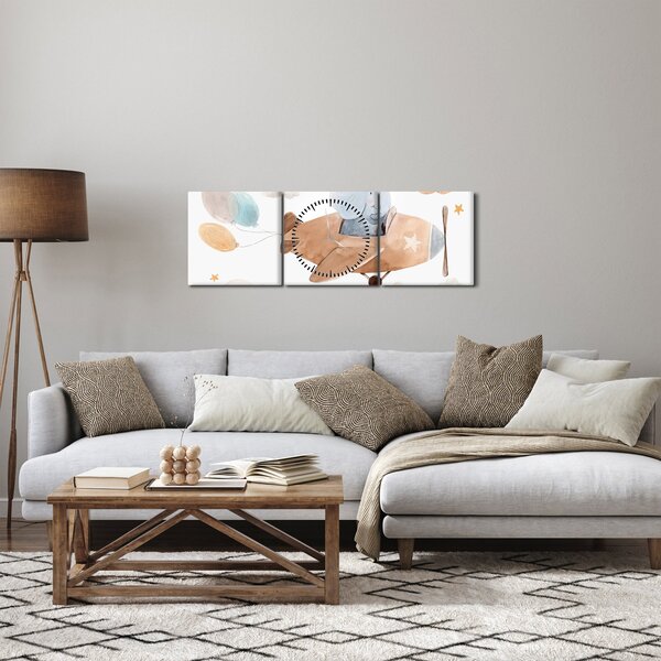 Obraz - Akwarela słoń w samolocie (z zegarem) (90x30 cm)