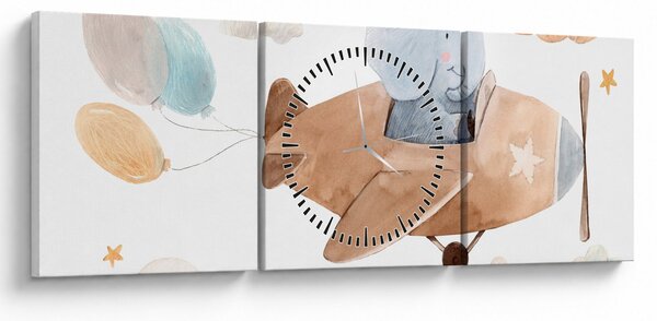 Obraz - Akwarela słoń w samolocie (z zegarem) (90x30 cm)