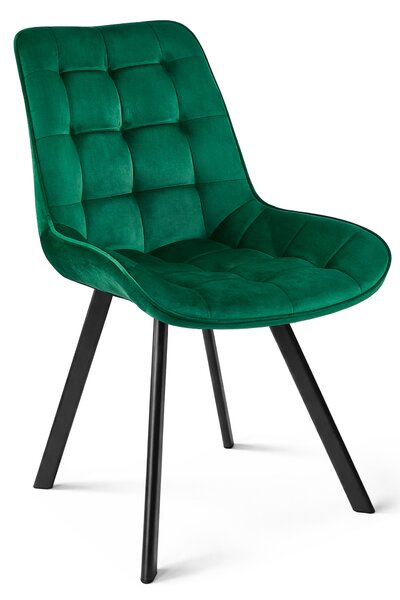 Krzesło do jadalni SORIA VELVET z czarnymi nogami, zielone
