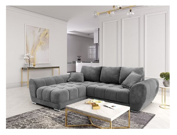 Szary rozkładany narożnik z aksamitnym obiciem Windsor & Co Sofas Nuage, lewostronny