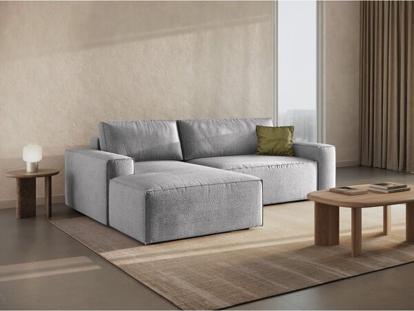 Jasnoszary rozkładany narożnik z materiału bouclé (lewostronny) Jodie – Micadoni Home