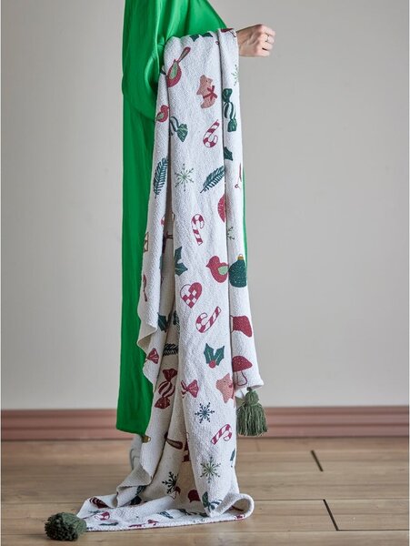 Biały koc ze świątecznym motywem z bawełny z recyklingu 130x160 cm Yule – Bloomingville