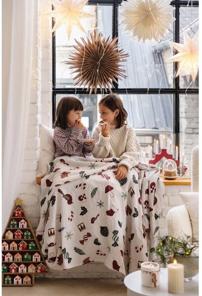 Biały koc ze świątecznym motywem z bawełny z recyklingu 130x160 cm Yule – Bloomingville