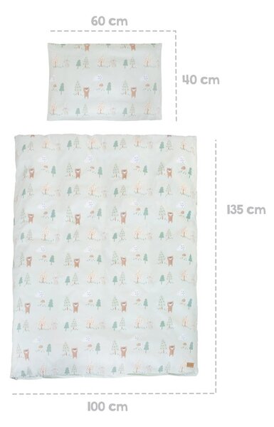 Jasnozielona bawełniana pościel dziecięca do łóżeczka 100x135 cm Woodland Buddies – Roba