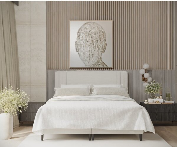 Beżowe tapicerowane łóżko dwuosobowe ze schowkiem 200x200 cm Musca – Maison de Rêve