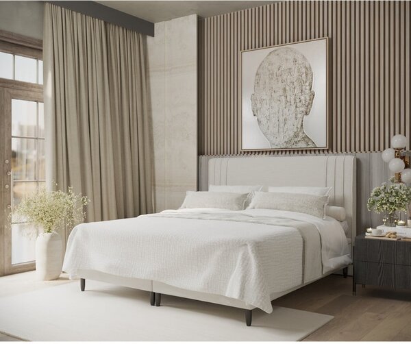 Beżowe tapicerowane łóżko dwuosobowe ze schowkiem 200x200 cm Musca – Maison de Rêve