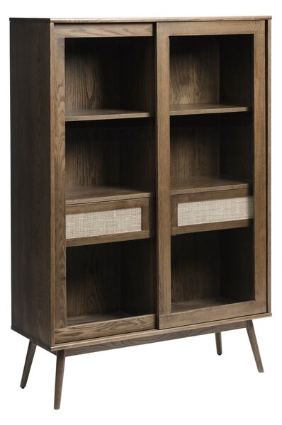Ciemnobrązowa witryna w dekorze dębu z drzwiami przesuwnymi 110x160 cm Barrali – Unique Furniture