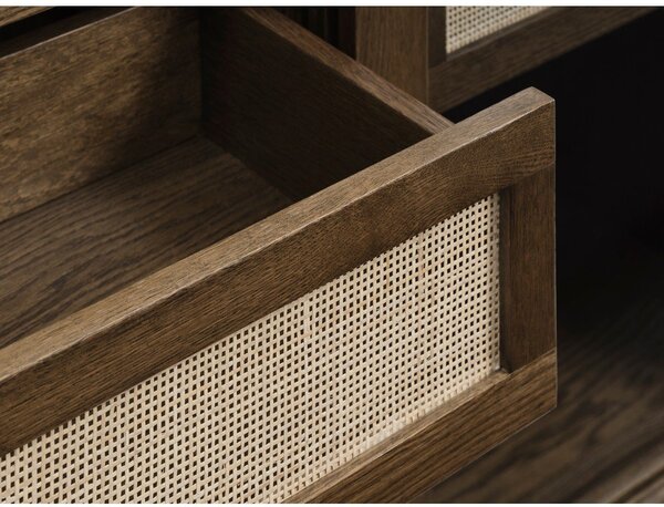 Ciemnobrązowa witryna w dekorze dębu z drzwiami przesuwnymi 110x160 cm Barrali – Unique Furniture