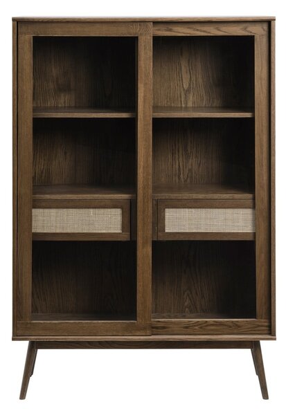 Ciemnobrązowa witryna w dekorze dębu z drzwiami przesuwnymi 110x160 cm Barrali – Unique Furniture
