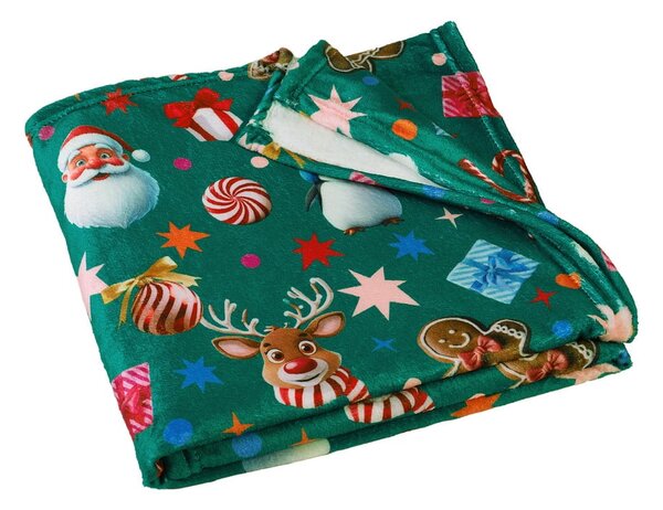 Zielony koc ze świątecznym motywem z mikropluszu 130x170 cm Christmas Icons – Catherine Lansfield
