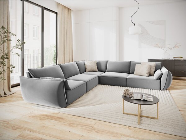 Jasnoszary aksamitny narożnik Vanda – Mazzini Sofas