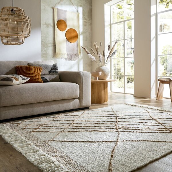 Kremowy dywan z mieszanki wełny tkany ręcznie 120x170 cm Astera Linear – Flair Rugs