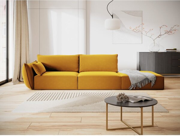 Musztardowa aksamitna sofa lewostronna 264 cm Vanda – Mazzini Sofas