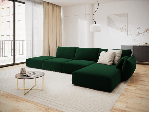 Ciemnozielony aksamitny narożnik (prawostronny/z szezlongiem) Vanda – Mazzini Sofas
