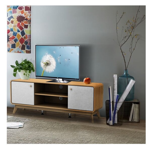 Biało-naturalna szafka pod TV w dekorze dębu 140x53 cm Caitlin – Støraa