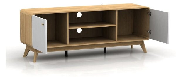 Biało-naturalna szafka pod TV w dekorze dębu 140x53 cm Caitlin – Støraa