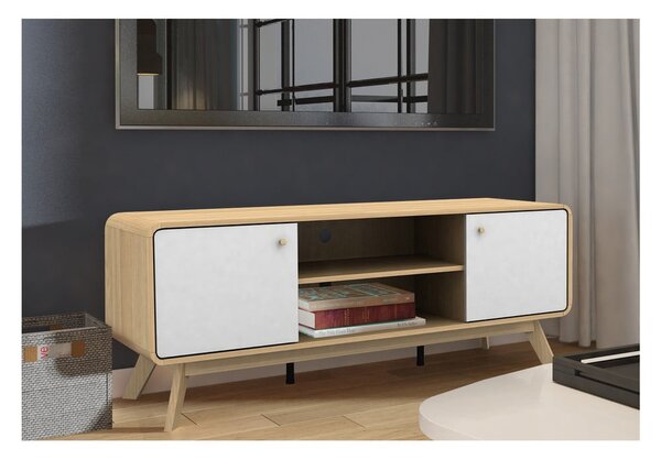 Biało-naturalna szafka pod TV w dekorze dębu 140x53 cm Caitlin – Støraa