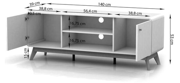 Biało-naturalna szafka pod TV w dekorze dębu 140x53 cm Caitlin – Støraa