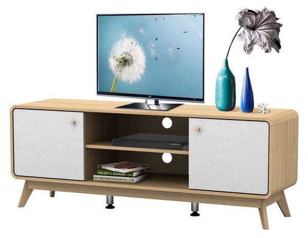 Biało-naturalna szafka pod TV w dekorze dębu 140x53 cm Caitlin – Støraa