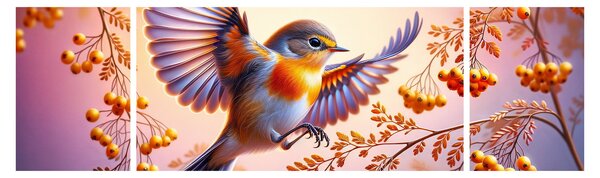 Obraz - Ptak z jarzębiną (170x50 cm)