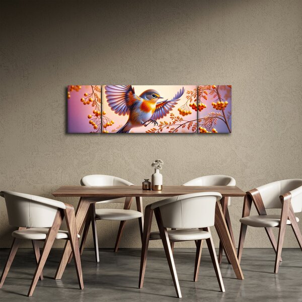 Obraz - Ptak z jarzębiną (170x50 cm)