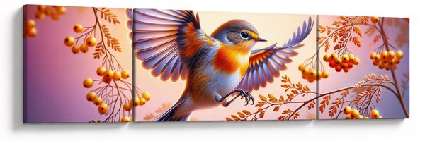 Obraz - Ptak z jarzębiną (170x50 cm)