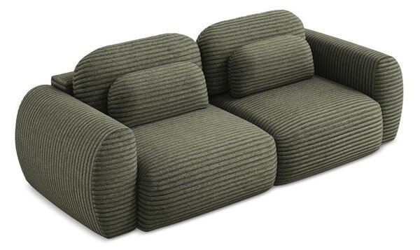 Zielona sztruksowa rozkładana sofa ze schowkiem 266 cm Kini – Makamii