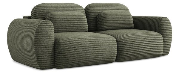 Zielona sztruksowa rozkładana sofa ze schowkiem 266 cm Kini – Makamii