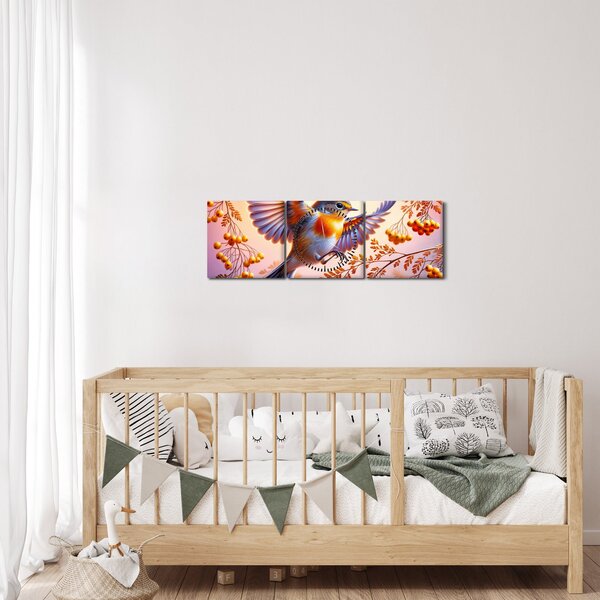 Obraz - Ptak z jarzębiną (z zegarem) (90x30 cm)