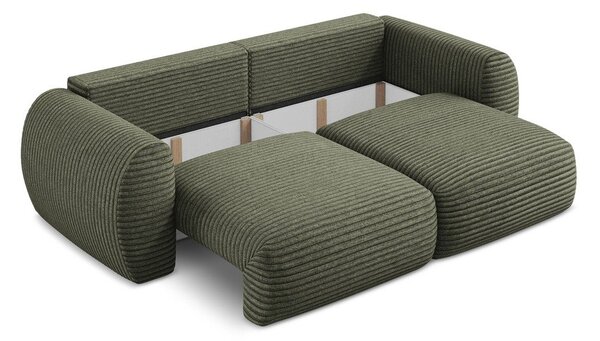Zielona sztruksowa rozkładana sofa ze schowkiem 266 cm Kini – Makamii