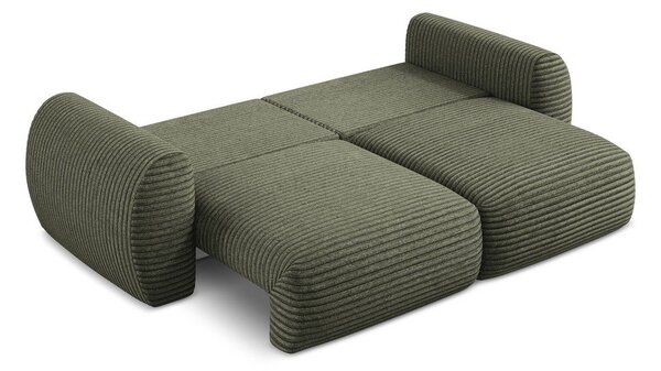 Zielona sztruksowa rozkładana sofa ze schowkiem 266 cm Kini – Makamii