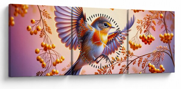 Obraz - Ptak z jarzębiną (z zegarem) (90x30 cm)