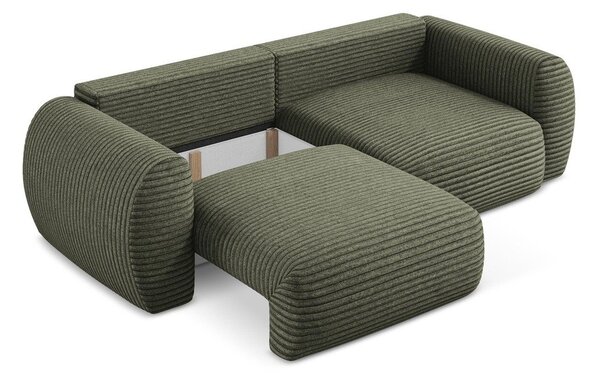 Zielona sztruksowa rozkładana sofa ze schowkiem 266 cm Kini – Makamii