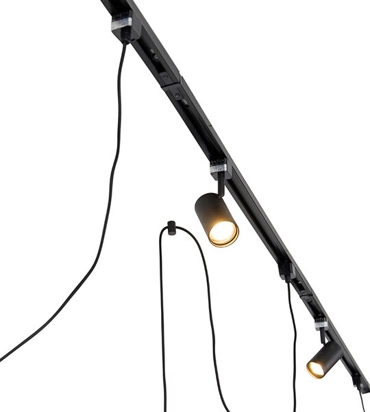 Nowoczesny system szynowy z 3 reflektorami i 3 lampami wiszącymi czarny 1-fazowy - Iconic Cavalux Jeana