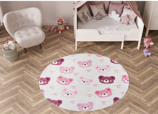 Różowo-kremowy dywan dziecięcy odpowiedni do prania ø120 cm Cute Teddies Pink – Vitaus