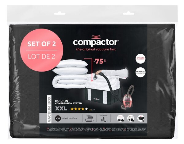 Tekstylne pojemniki do przechowywania ubrań zestaw 2 szt. próżniowe/usztywniane 65x45x27 cm Black Edition – Compactor