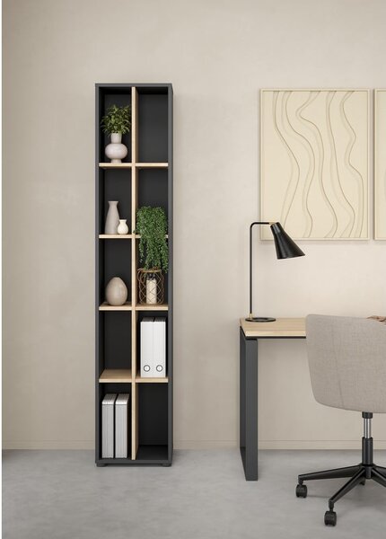 Antracytowo-naturalny regał w dekorze dębu 41x205 cm Sign – Tvilum