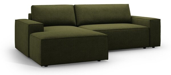 Ciemnozielony rozkładany narożnik z materiału bouclé (lewostronny) Jodie – Micadoni Home