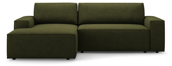 Ciemnozielony rozkładany narożnik z materiału bouclé (lewostronny) Jodie – Micadoni Home