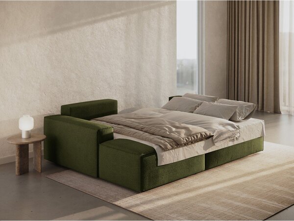 Ciemnozielony rozkładany narożnik z materiału bouclé (lewostronny) Jodie – Micadoni Home