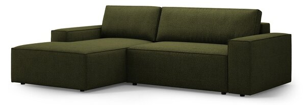 Ciemnozielony rozkładany narożnik z materiału bouclé (lewostronny) Jodie – Micadoni Home
