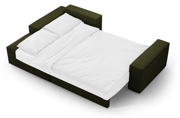 Ciemnozielony rozkładany narożnik z materiału bouclé (lewostronny) Jodie – Micadoni Home