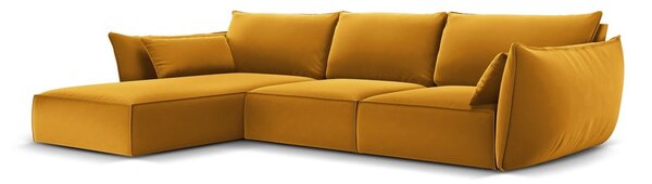 Musztardowy aksamitny narożnik (lewostronny/z szezlongiem) Vanda – Mazzini Sofas