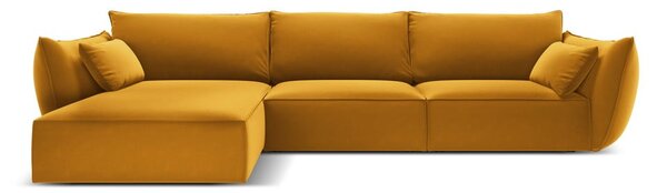 Musztardowy aksamitny narożnik (lewostronny/z szezlongiem) Vanda – Mazzini Sofas