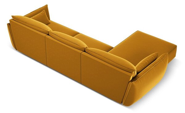 Musztardowy aksamitny narożnik (lewostronny/z szezlongiem) Vanda – Mazzini Sofas