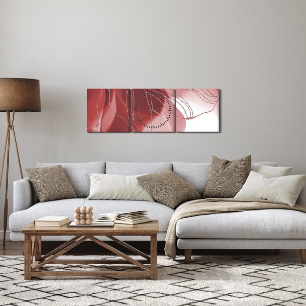 Obraz - Czerwony abstrakcyjny kwiat N⁰1 (z zegarem) (90x30 cm)